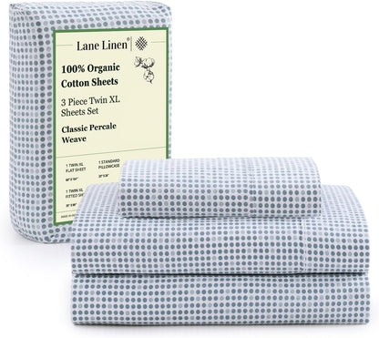 Lane Linen 100% Organic Cotton Queen Sheet Set, 4-Piece Percale Bed Sheets for Queen Bed - Soft, Breathable, Hypoallergenic, Deep Pocket Fits Mattress Up to 15" Deep, Hotel Quality Sheets - White