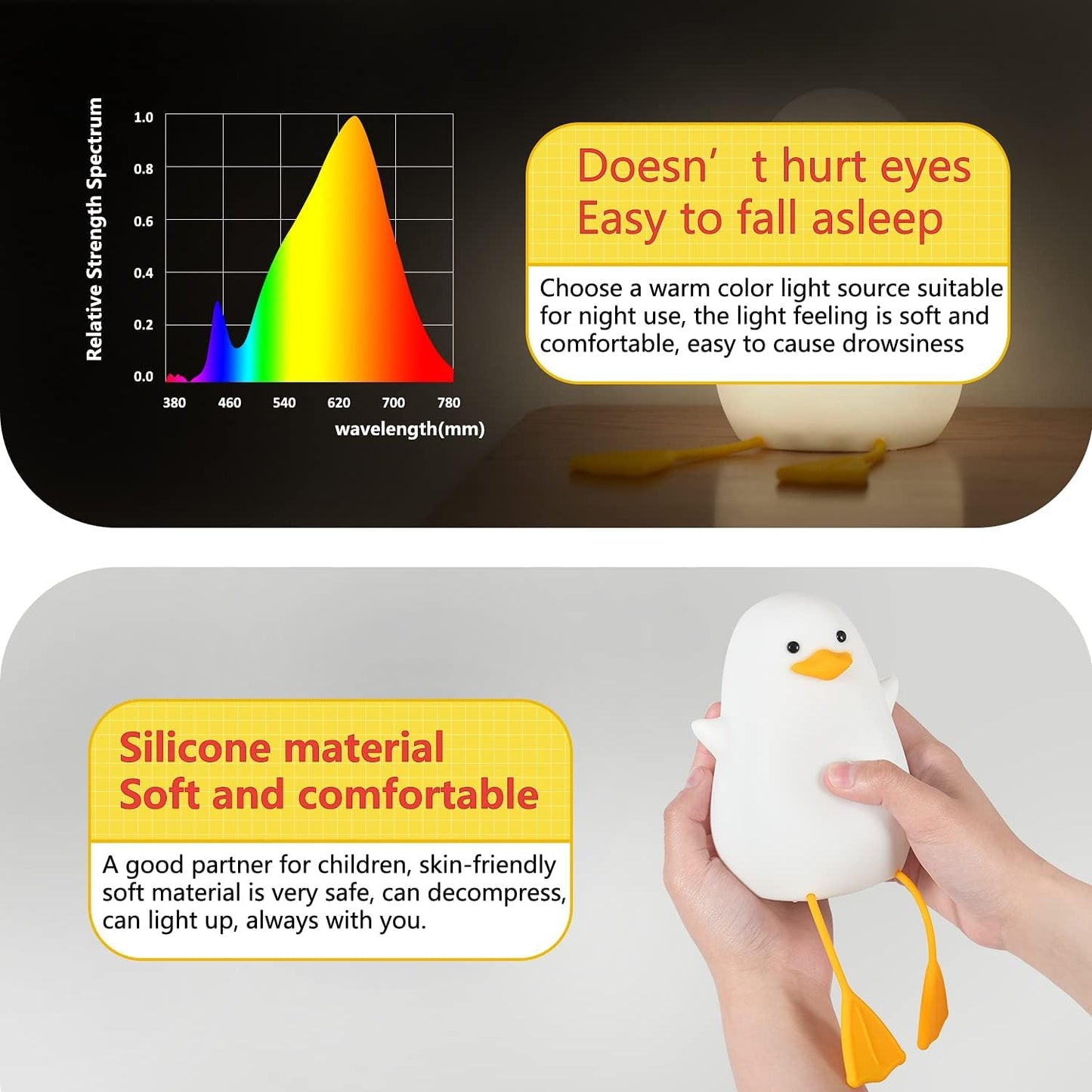 Cute Night Light for Kids, Duck Soft Silicone LED Touch Toddler Lamp with Timer, USB Rechargeable Dim Feeding Nightlight, Desk Bedside Bedroom Decor Birthday Gifts for Baby Children Women