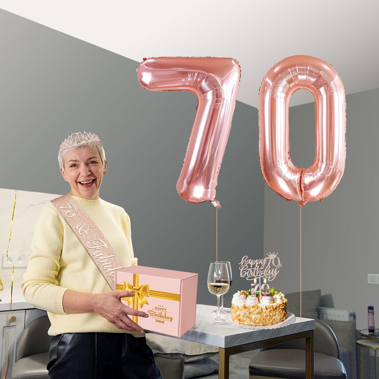 65th Birthday Decorations for Women, Including 65th Birthday Sash and Crown, Cake Topper and Candles, Number Balloons Rose Gold, 65 Year Old Gifts for Women