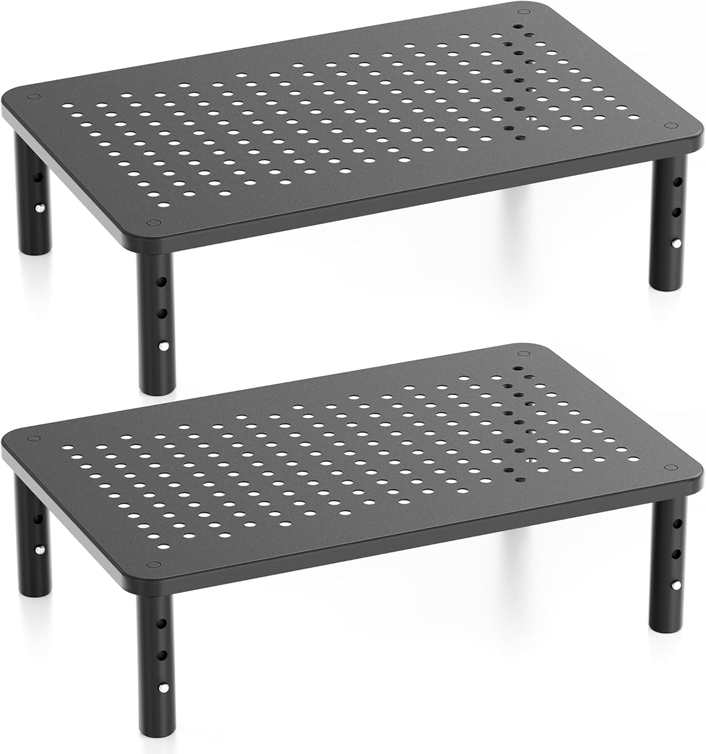 Adjustable Monitor Stand Riser for Desk – 3 Height Levels, Metal PC & Laptop Shelf Organizer, 2-Pack, Ergonomic Desk Storage Solution for Office & Home - PuriLite