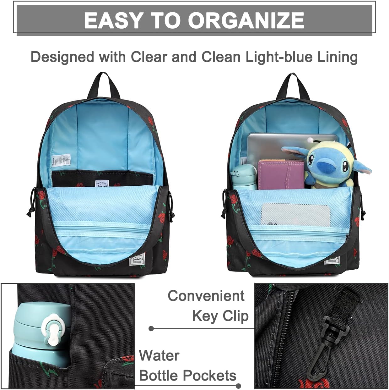School Backpack for Kids, VASCHY Lightweight Water Resistant Casual Schoolbag Daypack for Men Women Teen Boys Girl Bookbag