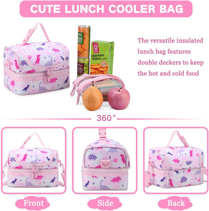 VASCHY Lunch Box Bag Men, Insulated Two Compartments Bento Cooler Bags for Adults/Women/Kids for School,Daycare,Kindergarten,Picnic Black