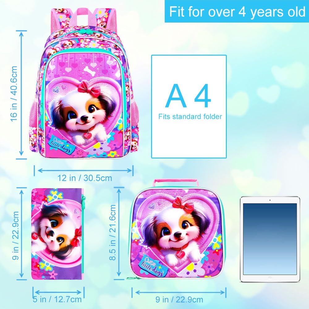 3pcs Backpack for Boys and Girls, 16” Kids Kindergarten Bookbag with Lunch Box, Cute Elementary Backpacks for Boy Girl