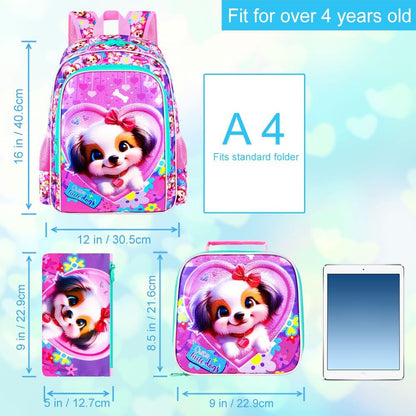 3pcs Backpack for Boys and Girls, 16” Kids Kindergarten Bookbag with Lunch Box, Cute Elementary Backpacks for Boy Girl