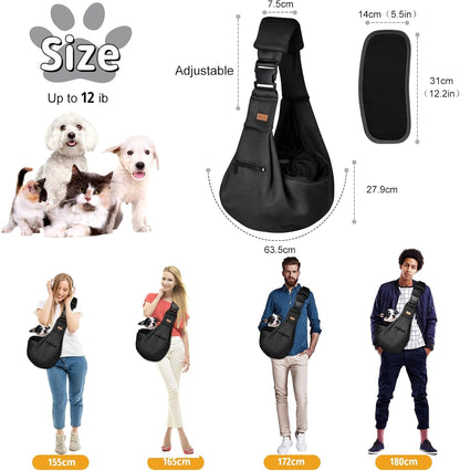 Cuby Adjustable Dog Cat Sling Padded Hard Bottom Pet Carrier Sling Soft Carrying Puppy Bag for Small Dogs Cats Outdoor Travel (Grayish-White)