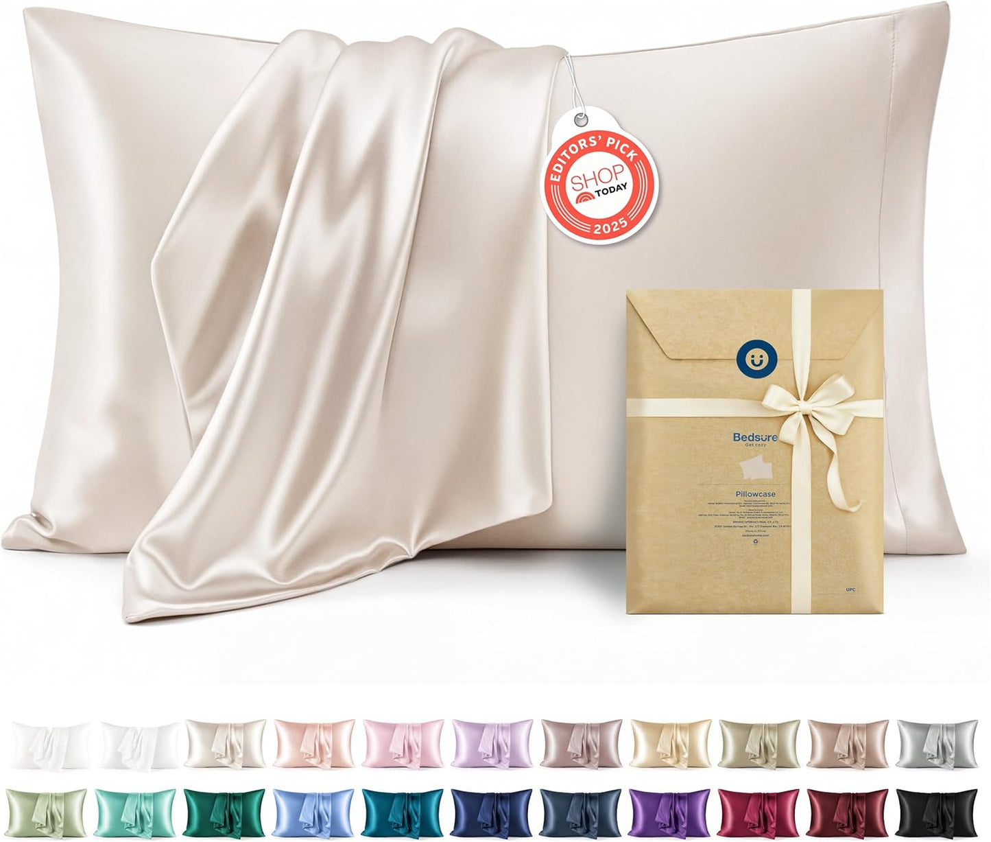Bedsure Satin Pillow Case Queen Size 2 Pack, Similar to Silk Pillow Cases, Silky Pillowcase Covers with Envelope Closure, Room Decor Valentine Gifts for Women Men, Grey, 20x30 Inches