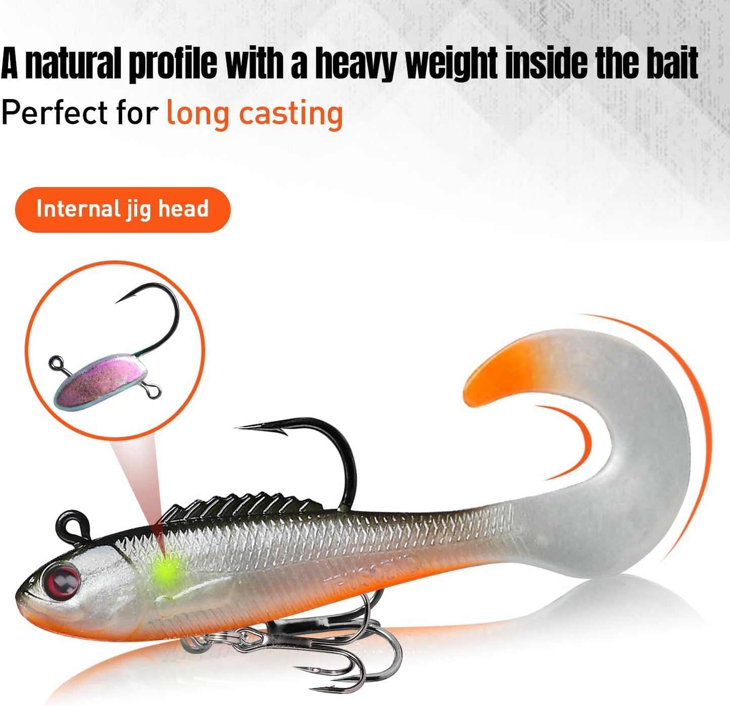 TRUSCEND Easy Catch Pre-Rigged Soft Lures, Unique Vibrating Swim Action and Trembly Sinking Move for More Bites, Amazing Soft Swimbait for Family Fishing, Fishing Lures for Bass Trout Crappie Walleye