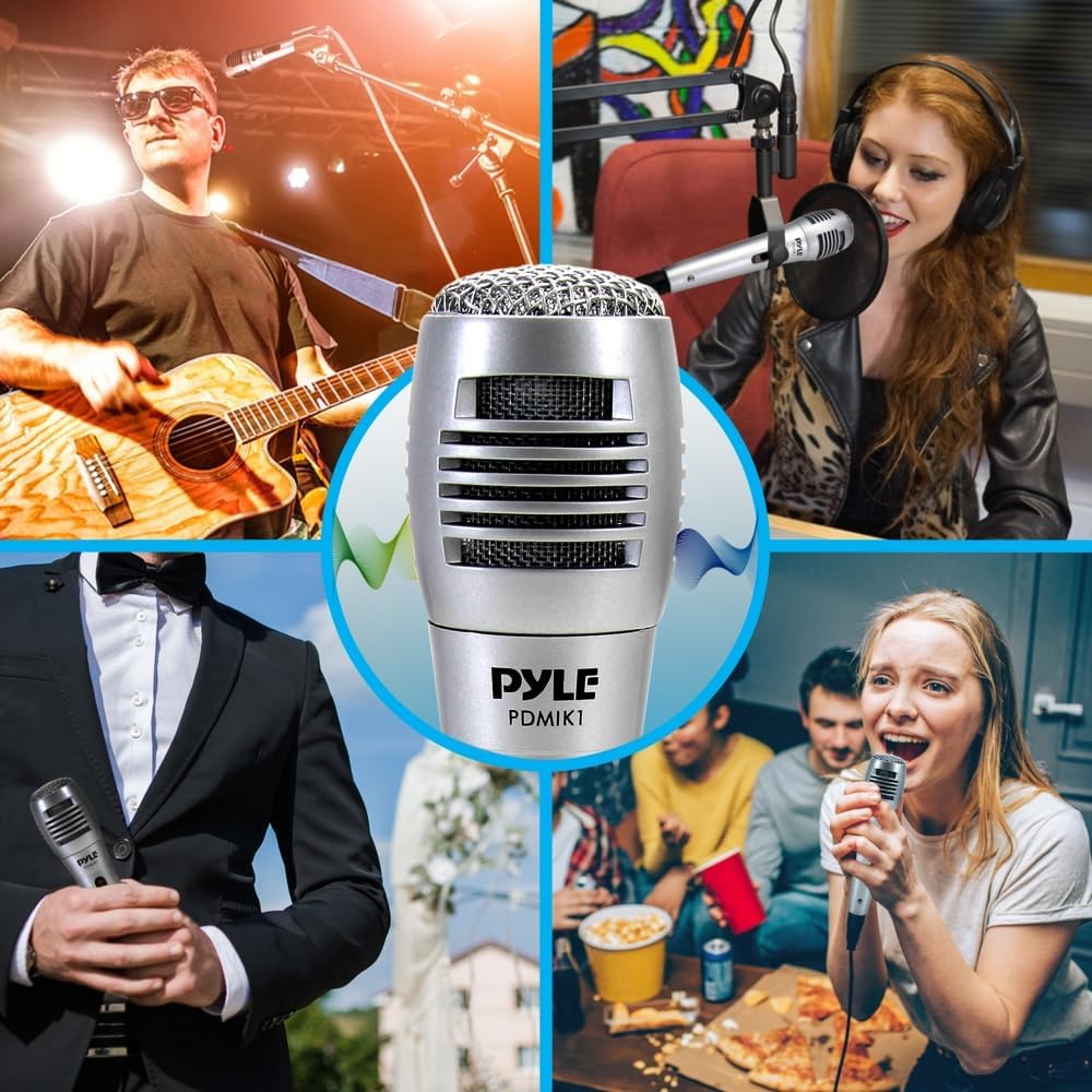 Pyle Professional Dynamic Vocal Microphone - Moving Coil Dynamic Cardioid Unidirectional Handheld Microphone with ON/OFF Switch Includes 15ft XLR Audio Cable to 1/4'' Audio Connection - PDMIC59