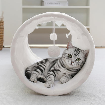 Straight Bubble Cat Tunnel for Indoor Cats 47"x12", Cream White