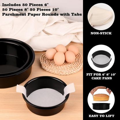 Purilite Select 3-Pack 8-Inch High Carbon Steel Cake Pans with 100 Parchment Papers