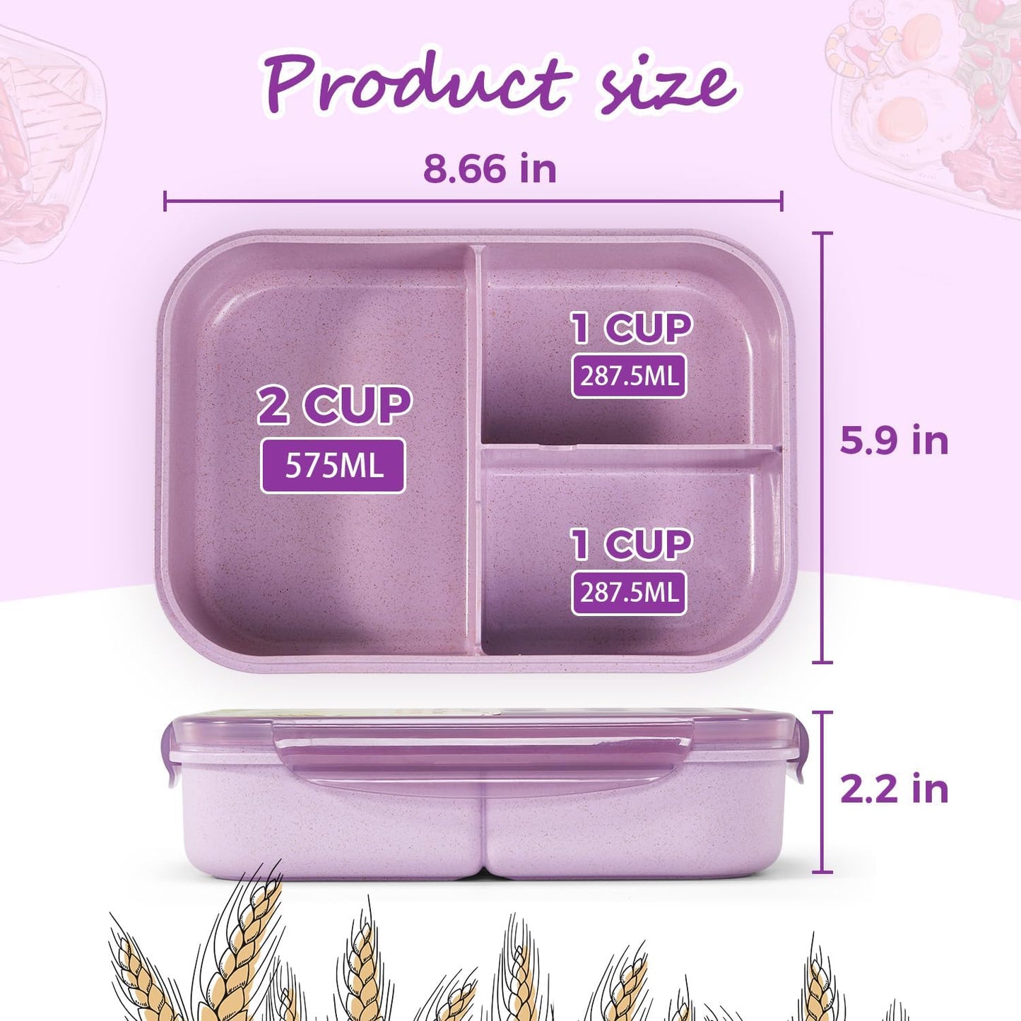 MISS BIG® Bento Box,Lunch Box Adult,Ideal Leak Proof Lunch Containers,Mom's Choice Lunch Box for Kids,No BPAs and No Chemical Dyes,Microwave and Dishwasher Safe Lunch Container (1900ml White)