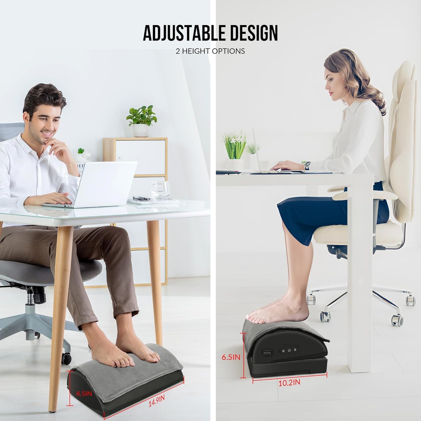Snailax Foot Rest Under Desk at Work, 2 Heating Levels, 3 Vibrating Massage Modes, Heated Ergonomic Foot Stool with Adjustable Height, Office & Gaming Home Use, Grey