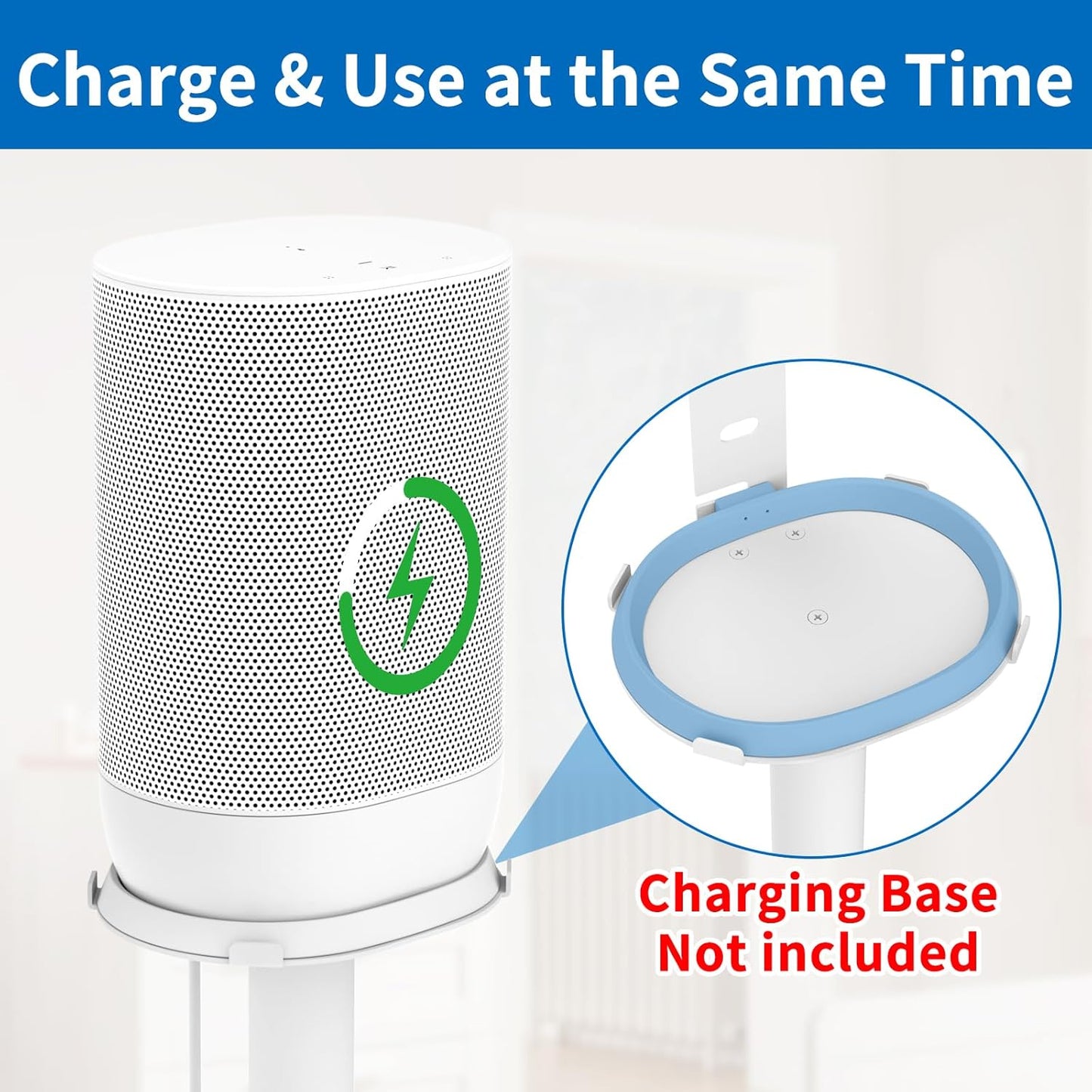 Yibracki Heavy Duty Floor Speaker Stand for Sonos Move, Move 2 - Metal, Universal Fit, White - 2952fb01-cb82-4888-a20f-4292af543512