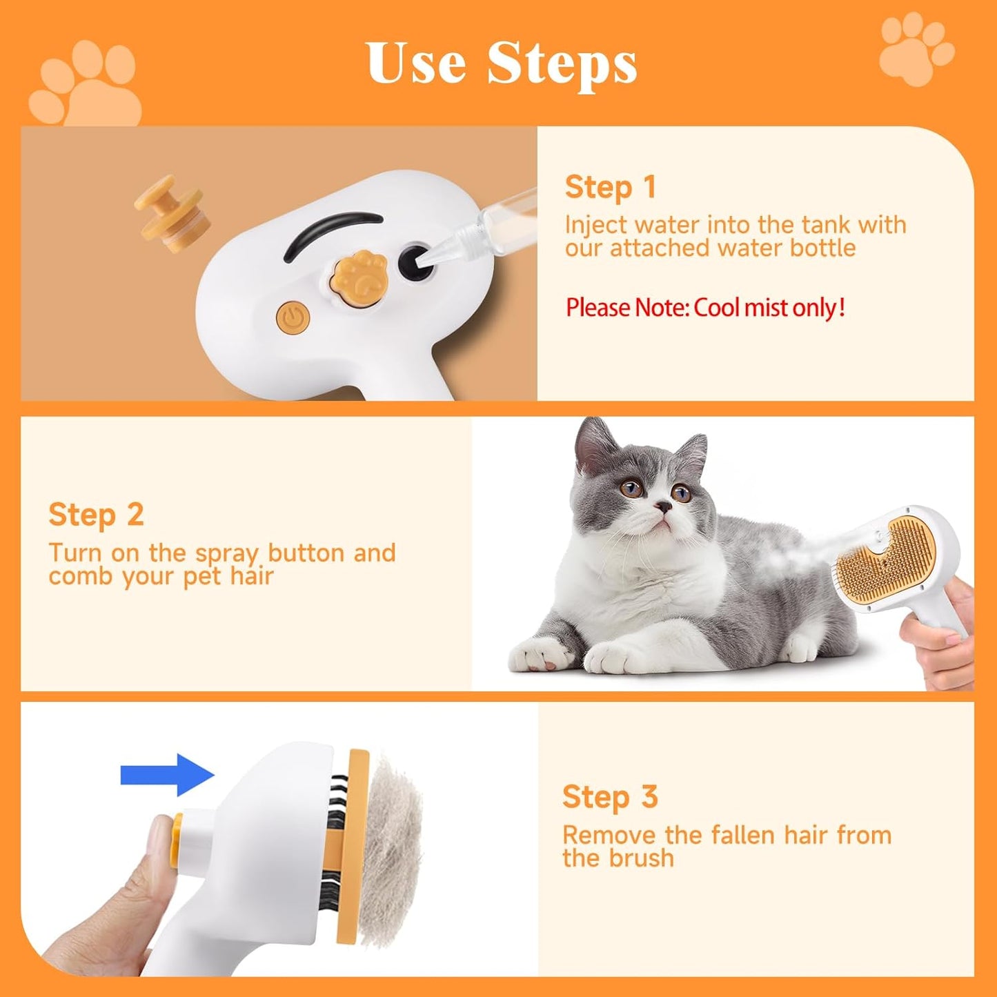 Cat Steam Brush for Dogs & Cats – 3-in-1 Pet Deshedding Tool for Long & Short Haired Pets, Grooming Shedding Brush-Contains shampoo