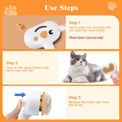 Cat Steam Brush for Dogs & Cats – 3-in-1 Pet Deshedding Tool for Long & Short Haired Pets, Grooming Shedding Brush-Contains shampoo