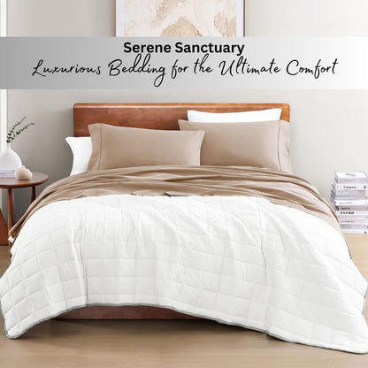 Lane Linen 100% Organic Cotton Queen Sheet Set, 4-Piece Percale Bed Sheets for Queen Bed - Soft, Breathable, Hypoallergenic, Deep Pocket Fits Mattress Up to 15" Deep, Hotel Quality Sheets - White