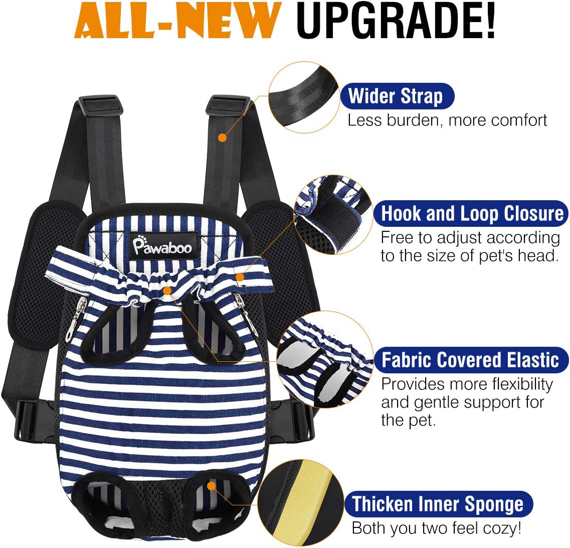 Pawaboo Pet Carrier Backpack, Adjustable Pet Front Cat Dog Carrier Backpack Travel Bag, Legs Out, Easy-Fit for Traveling Hiking Camping for Small Medium Dogs Cats Puppies, Medium, Black