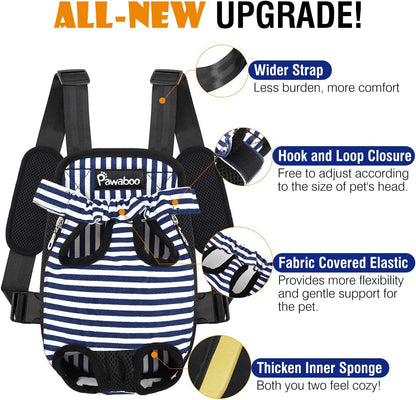 Pawaboo Pet Carrier Backpack, Adjustable Pet Front Cat Dog Carrier Backpack Travel Bag, Legs Out, Easy-Fit for Traveling Hiking Camping for Small Medium Dogs Cats Puppies, Medium, Black