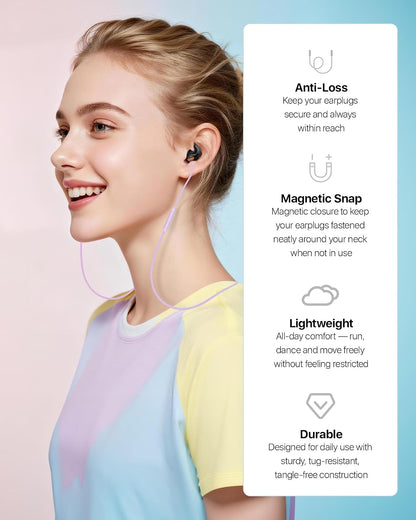 Earplugs Lanyard 2PCS, Magnetic Tug-Resistant Safety Connector Cord Keep Ear Plugs Secure Handy, Anti-Loss Silicone Strap Works with Any Earplugs, Earphones, Earbuds with Removable Tips