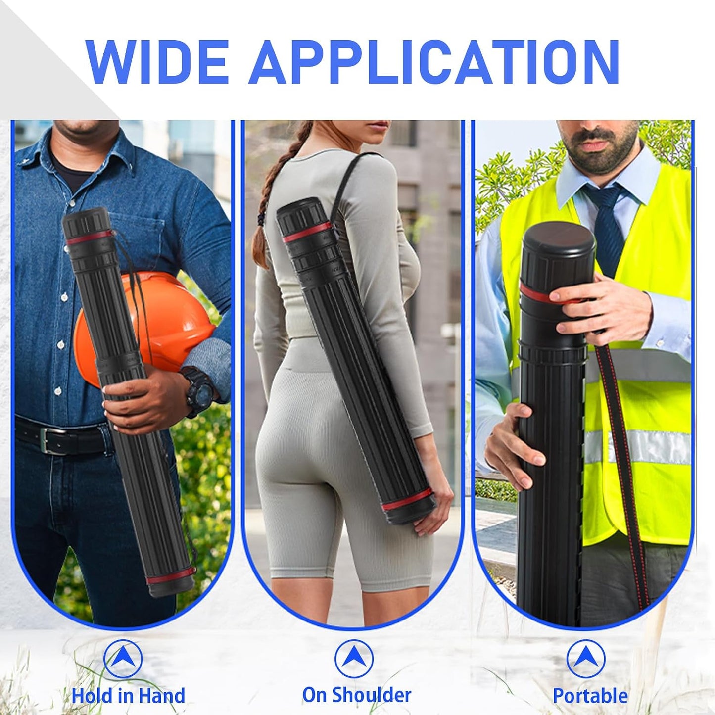 3PCS Drawing Tube Blueprint Case, Expand from 17.5" to 28”, Poster Tubes with Shoulder Strap Telescoping Art Tube Plastic Black Storage Tube, Waterproof and Light Resistant (3PCS)