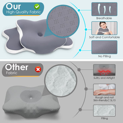 Memory Foam Pillow, 2 in 1 Cervical Pillow for Neck Pain Relief, Ergonomic Neck Support Pillows for Side Back Stomach Sleepers with Comfortable and Breathable Pillowcase