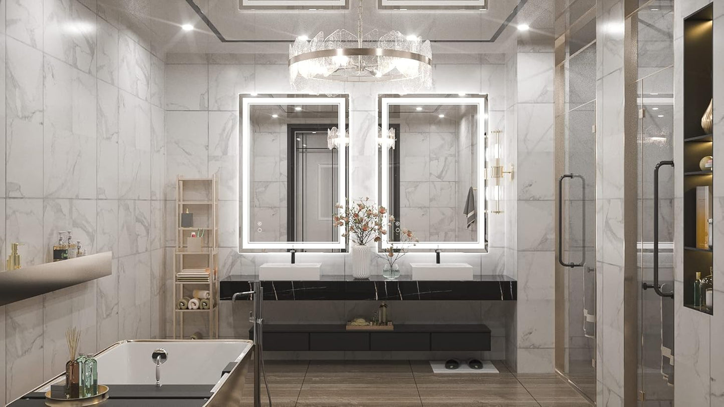 Keonjinn 40 x 24 Inch LED Mirror, Bathroom Mirror with Lights, LED Vanity Mirror, Wall Mounted Anti-Fog Dimmable Lighted Makeup Mirror for Bedroom, IP54 Waterproof (Horizontal/Vertical)