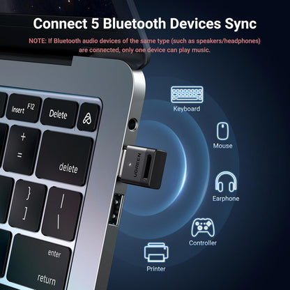 UGREEN Bluetooth 5.3 Adapter USB Bluetooth Dongle for PC Plug and Play for Windows 11 10 8.1 for Wireless Keyboard Mouse Headphone Speaker