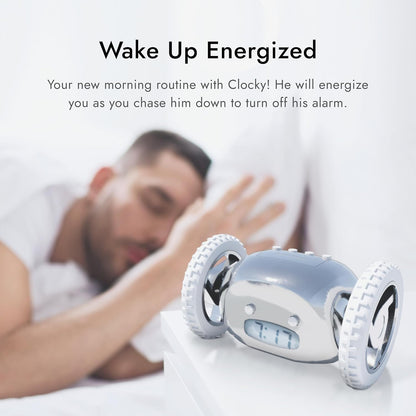 CLOCKY Extra Super Loud Alarm Clock for Heavy Sleepers Adults Kids Teens Bedroom, Move Jump Roll Run Away Easy to Set Smart Digital Alarm Clock Funny Gag Gift (Chrome)