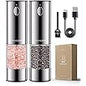 ThermoMaven Electric Salt and Pepper Grinder Set, 110ml Larger Rechargeable Automatic Salt and Pepper Mill Grinder with 6 Adjustable Coarseness, Electric Salt and Pepper Shakers, LED, 2 Packs, Silver