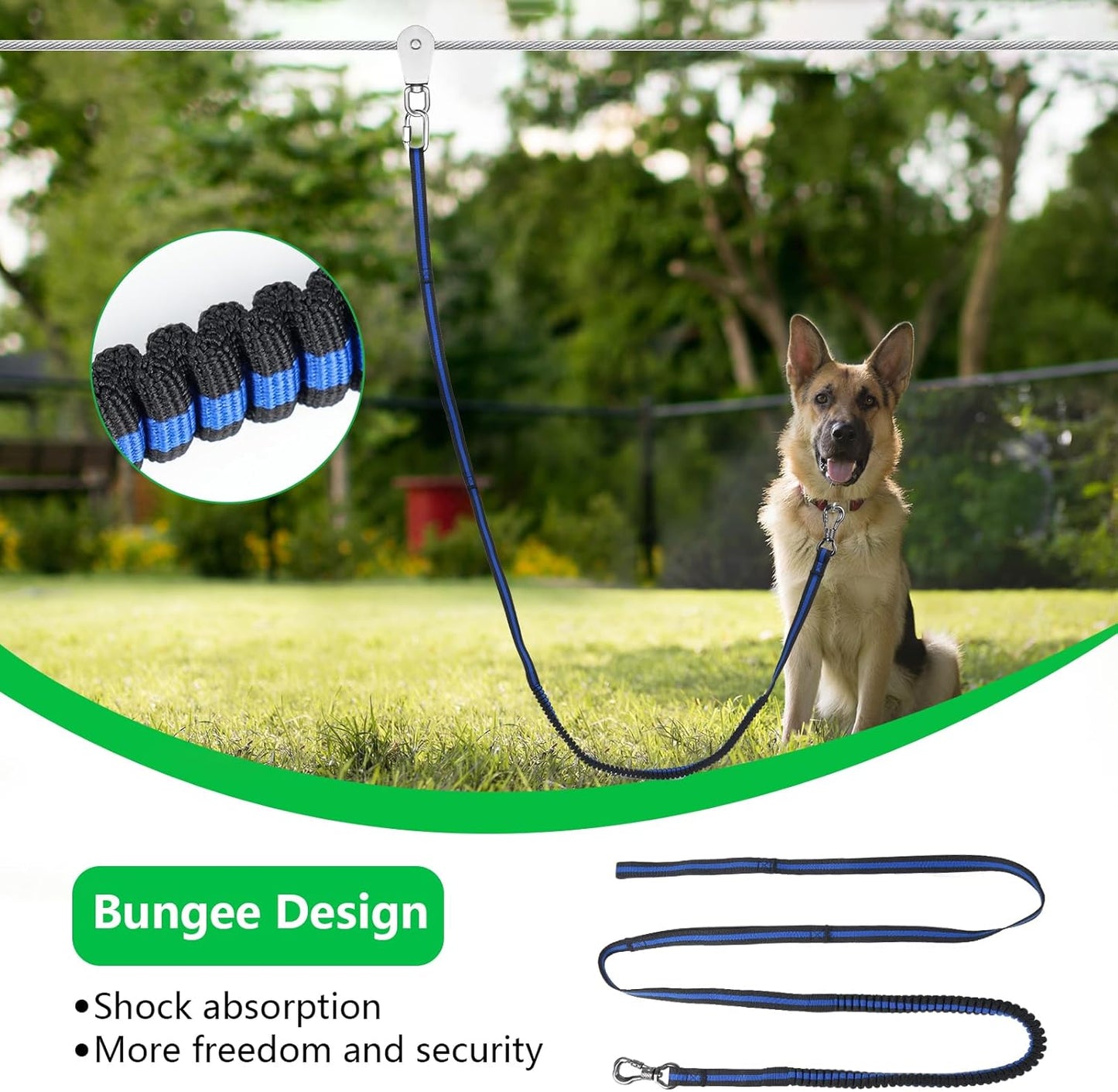 XiaZ Dog Runner Cable Dog Run Trolley Tie Out Cable Dog Chains for Outside Yard Camping Up to 250 Pound, 20 Feet