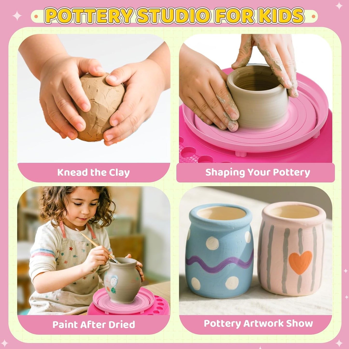 Kids Pottery Wheel Kit for Ages 6–12 – Complete DIY Pottery Painting Set with Air-Dry Clay, Tools, and Paints, Creative Arts and Crafts Gift for Boys and Girls - PuriLite