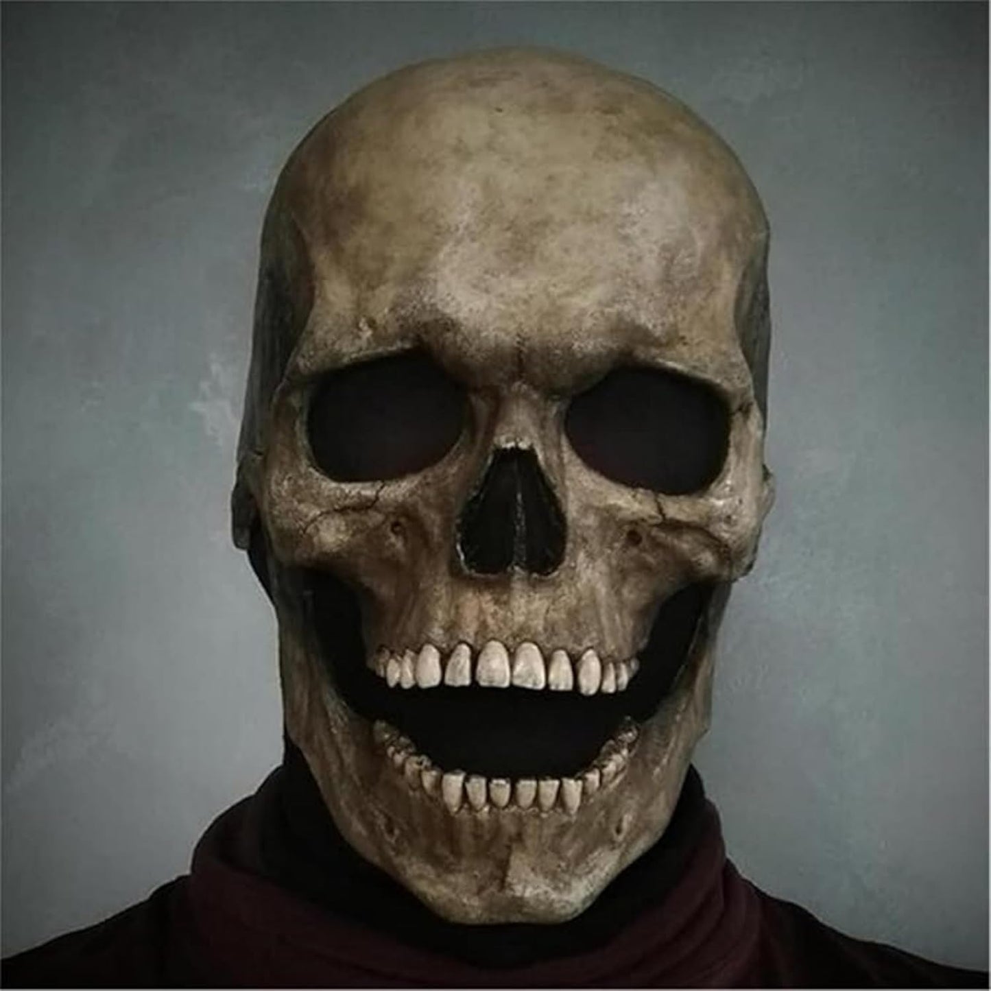 Skull Mask Moving Jaw,Realistic Halloween Mask for Men,Scary Skeleton Grim Reaper Mask,Halloween Creepy Adult Skull Face Mask