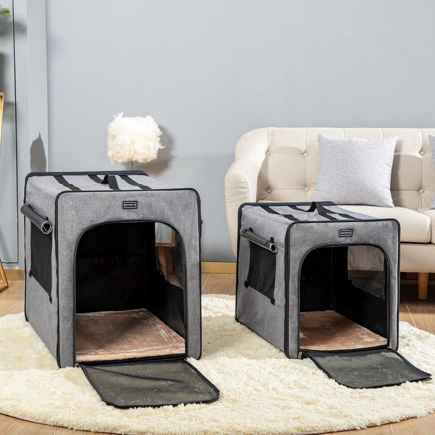 PETSFIT Soft Sided Dog Crate, Travel Dog Crate - 19 Inch Lightweight, Roomy, Easy to Set Up, Sturdy Portable Dog Kennel with Thick Mat, Navy Blue