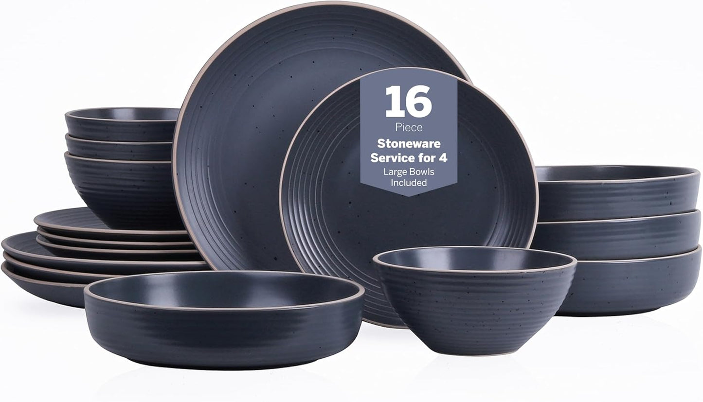 Stone lain Lauren Stoneware Dinnerware Crockery Set, 16-Piece Service for 4, Charcoal