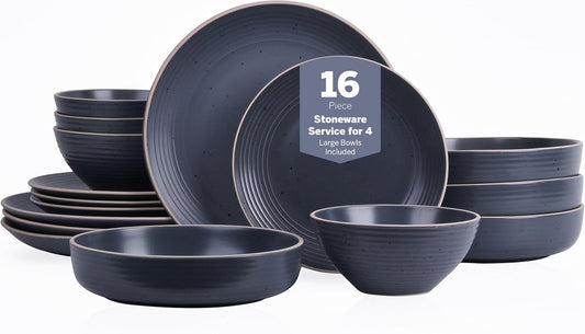 Stone lain Lauren Stoneware Dinnerware Crockery Set, 16-Piece Service for 4, Charcoal