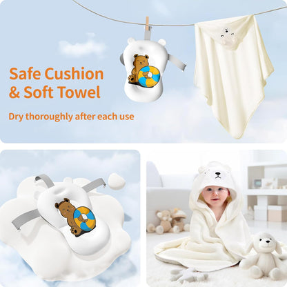 Kerbwry Baby Bathtub for Newborn to Toddler, Baby Bath Tub with Soft Towel and Floating Cushion, Baignoire Pour Bébé, Shower Essentials for Newborn (0-18 Months) Grey