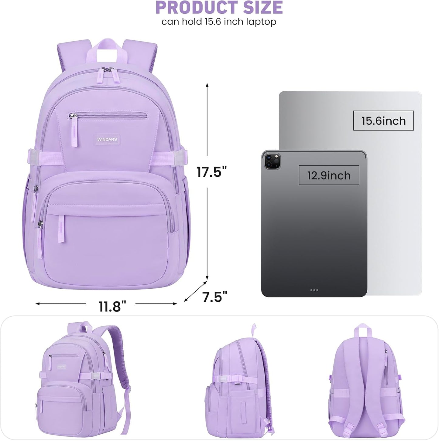 WINDARS Backpack for School Girls, Cute High School Backpacks for Teens Women Student Large Bookbag 15.6 Inch Laptop Bag with USB Charger Port for College Work Travel Trip (Beige Khaki)