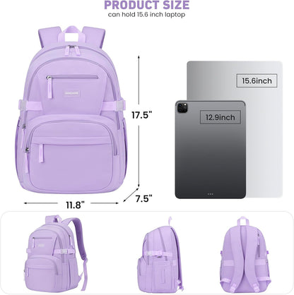 WINDARS Backpack for School Girls, Cute High School Backpacks for Teens Women Student Large Bookbag 15.6 Inch Laptop Bag with USB Charger Port for College Work Travel Trip (Beige Khaki)