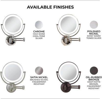 Zadro LED Wall Mount Makeup Mirror with Magnification, 360° Rotation, 48 cm Extension (37cm x 28cm | 5X/1X | Satin Nickel)