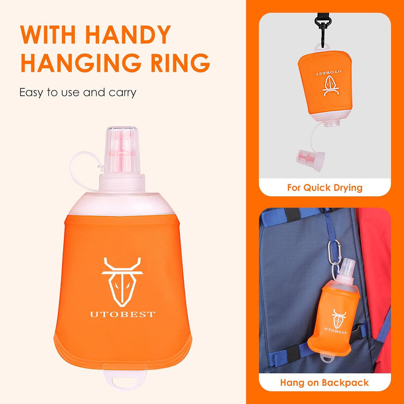 UTOBEST Soft Flask Running Water Bottle Collapsible Water Bottle for Trail Running Hydration Pack Hiking Cycling Climbing 150ML/250ML/350ML/450ML/500ML/550ML
