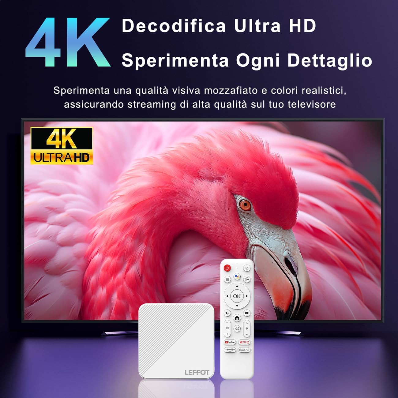 LEFFOT Android 14.0 TV Box 2025, H313 4K Ultra HD Streaming Device for TV, 2GB RAM + 16GB ROM, Smart TV Box with HDR10, Voice Control, 2.4G & 5G WiFi 6, 100M Ethernet, H313 Quad Core ARM Cortex A53
