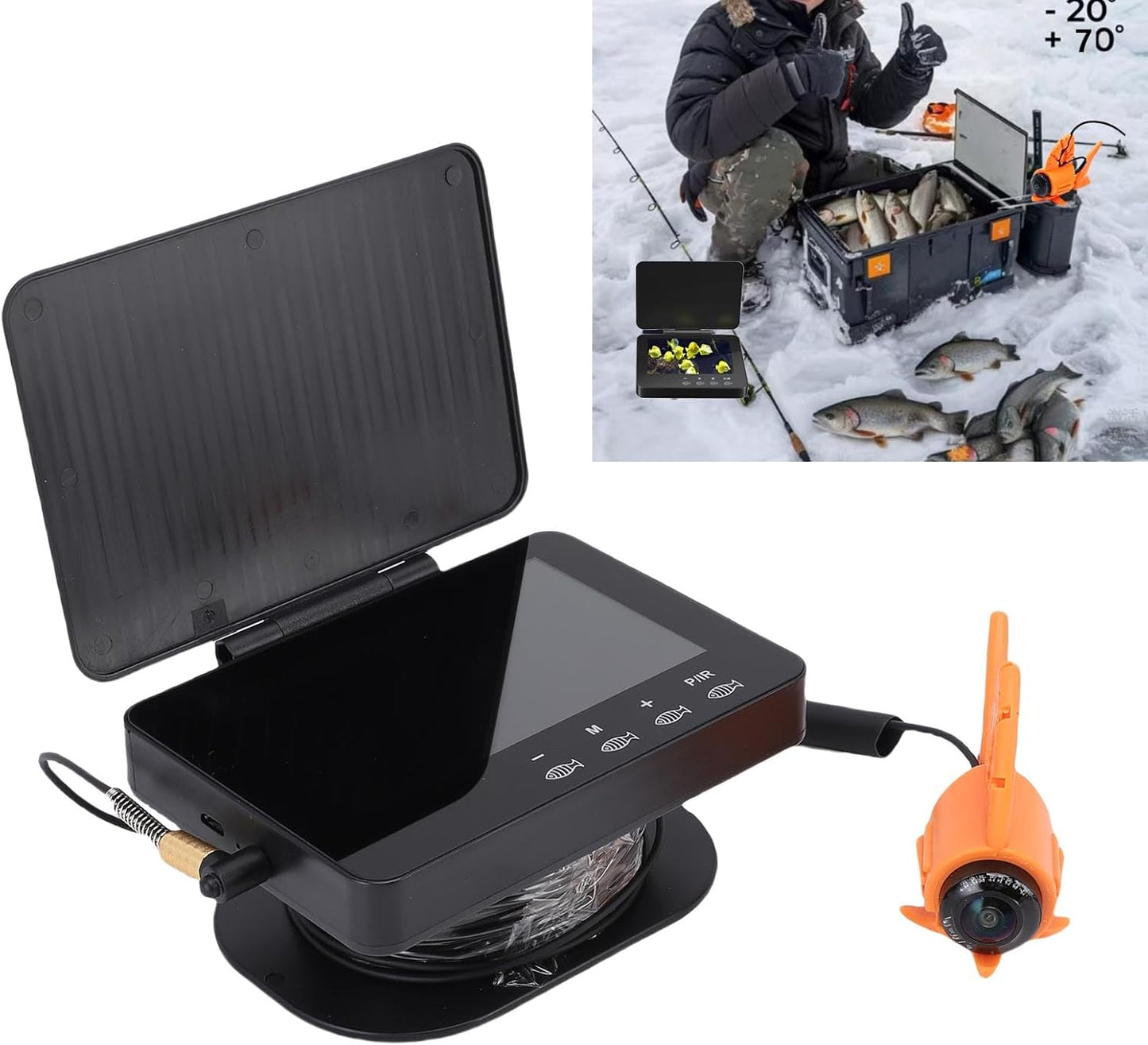 Sanpyl Underwater Fishing Camera, 1080P HD Fish Finder with 195° Wide Angle View and 4.3in Screen, Built in 8 LEDs Fill Light, for Ice Lake Boat Kayak Fishing