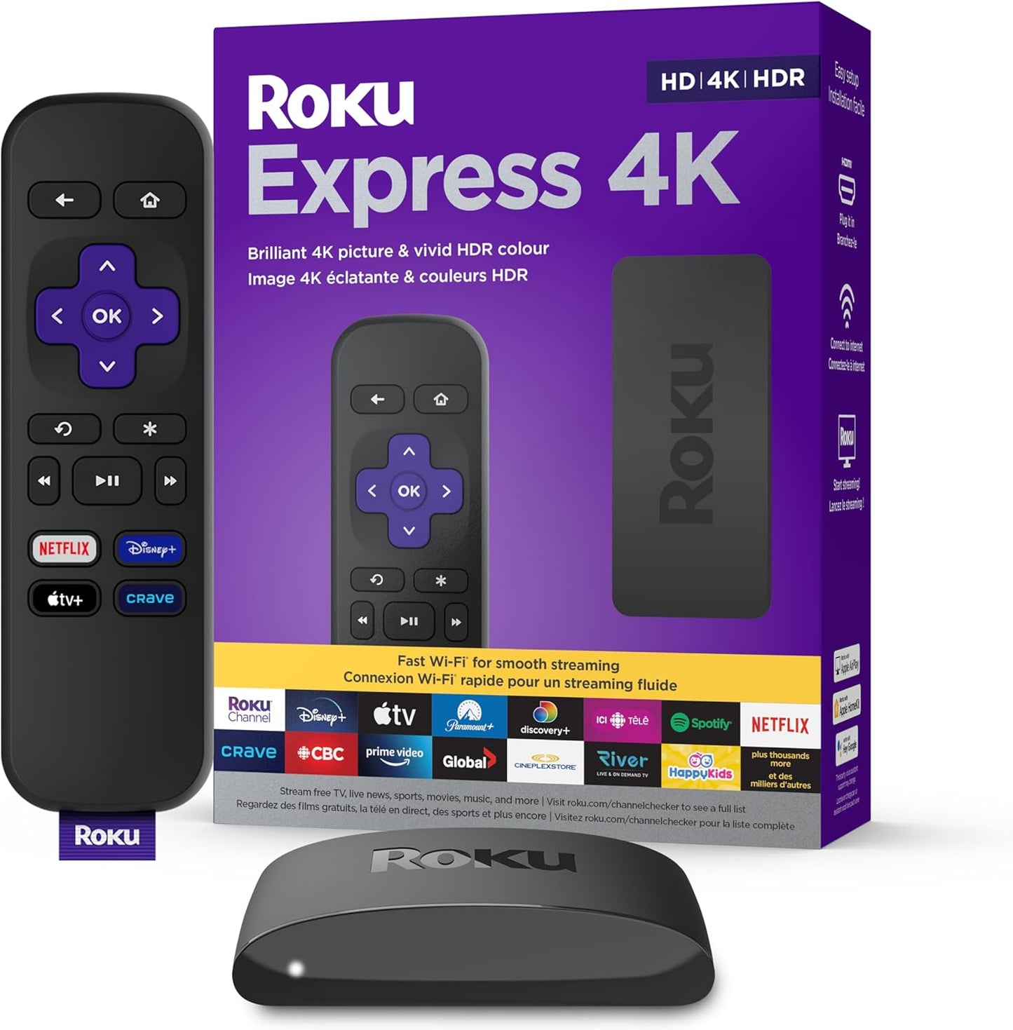 Roku Express 4K (Official Manufacturer Product) Streaming Media Player HD/4K/HDR with Smooth Wireless Streaming and Roku Simple Remote (No TV Controls), Includes Premium HDMI Cable