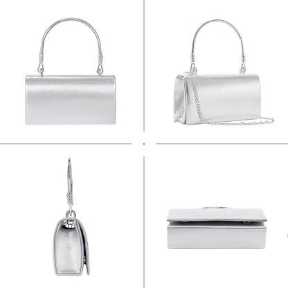 Larcenciel Clutch Purses for Women, Elegant Metallic Silver Evening Handbags with 2 Chain Straps, Fashion Vegan Leather Ladies Party Bags for Prom Wedding Cocktail Club Formal Events Nights Out, Small - PuriLite