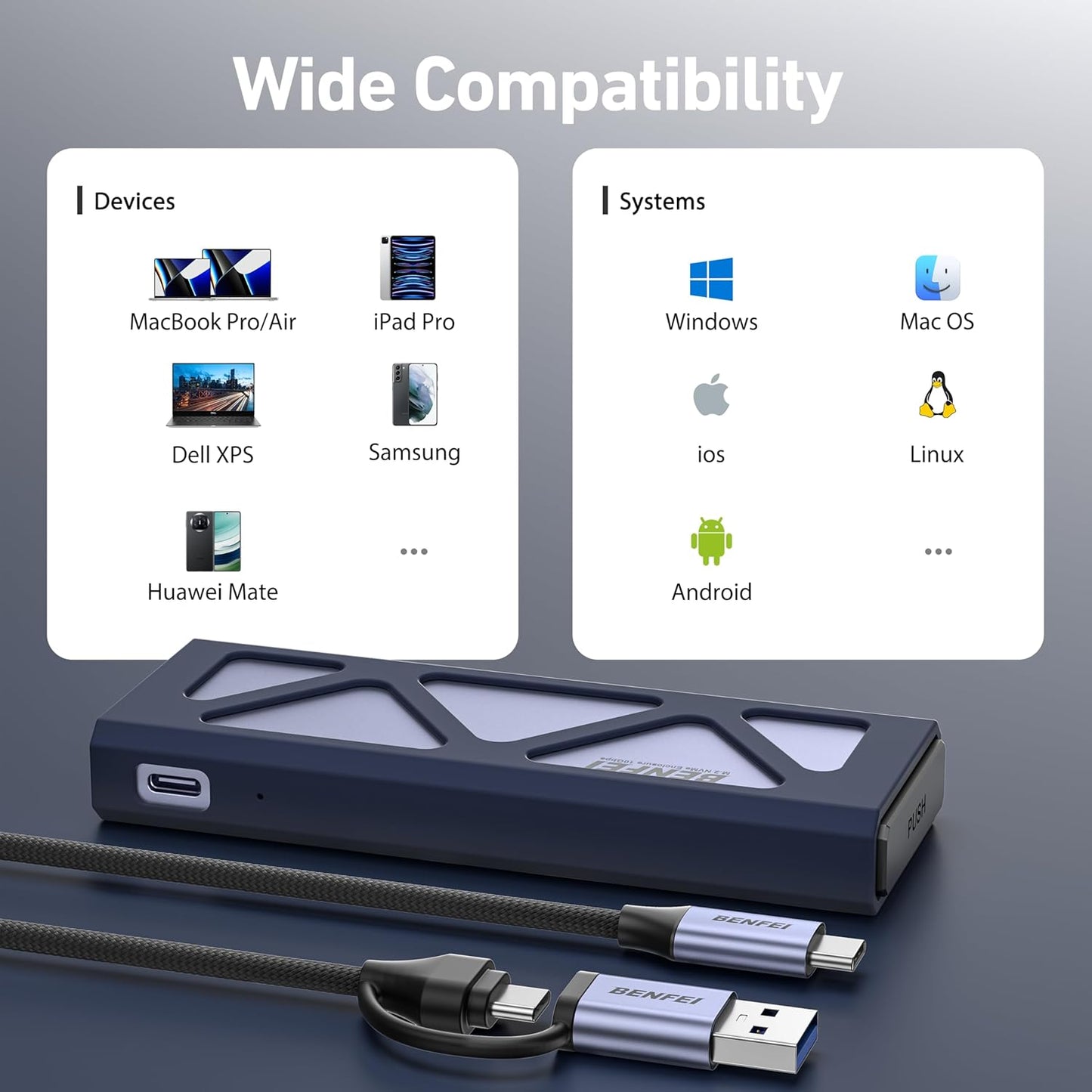 M.2 NVMe SSD Enclosure | Tool-Free USB-C 10Gbps Adapter | Supports 2230/2242/2260/2280 SSDs | External Hard Drive for PC and Laptop | Power Loss Protection with Aluminum Alloy Shell - PuriLite