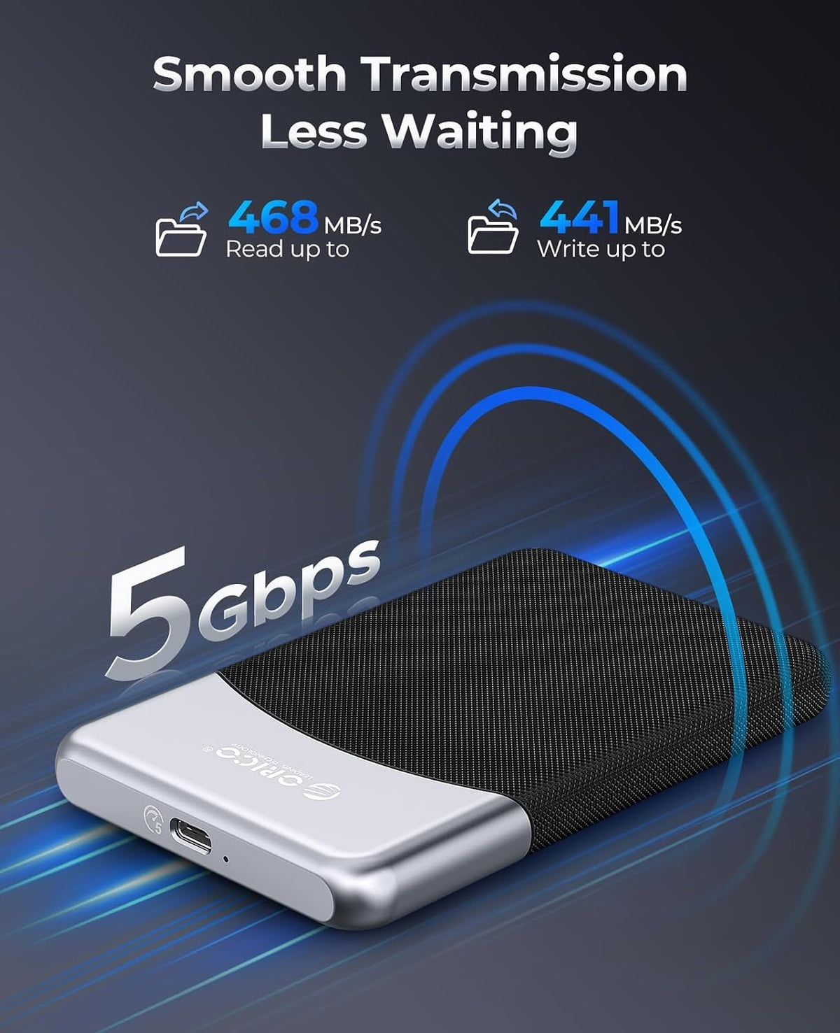 ORICO 1TB External SSD with 2 in 1 USB C Cable, Portable Solid State Drive USB 3.2 Gen 1 Up to 460MB/s, Dust and Drop Resistance, Reliable Storage for USB-C Smartphone, PC, Tablet, Labtop - M25PRO