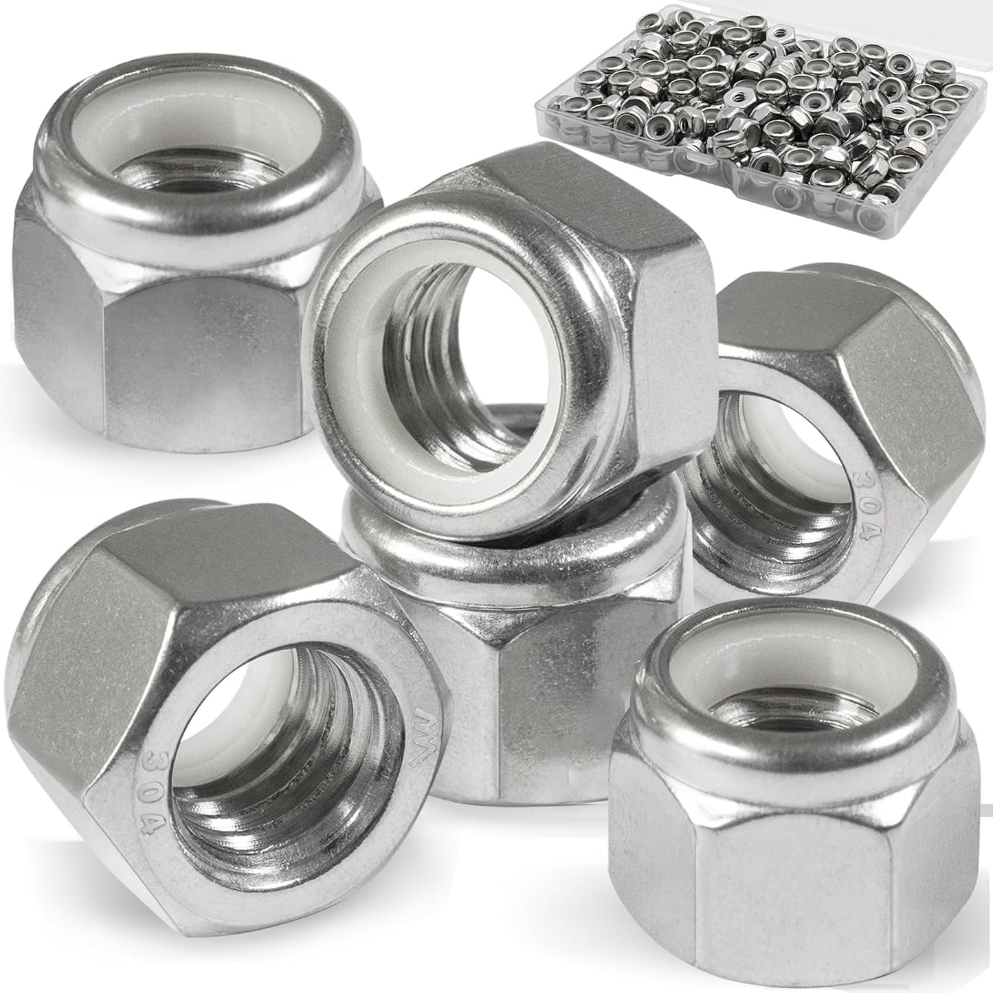 Vifmy 110 Pack 1/4"-20 Inch Lock Nuts,304 (A2-70) Stainless Steel Nylon Insert Locknuts,Standard Inch Thread Nylock Nuts for Bolts
