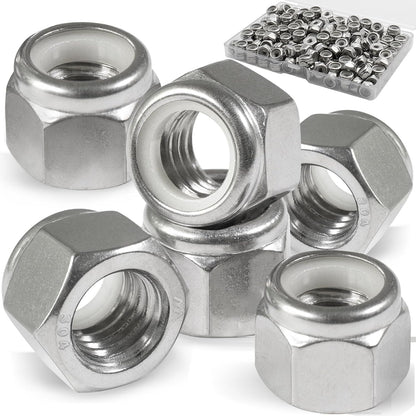 Vifmy 110 Pack 1/4"-20 Inch Lock Nuts,304 (A2-70) Stainless Steel Nylon Insert Locknuts,Standard Inch Thread Nylock Nuts for Bolts