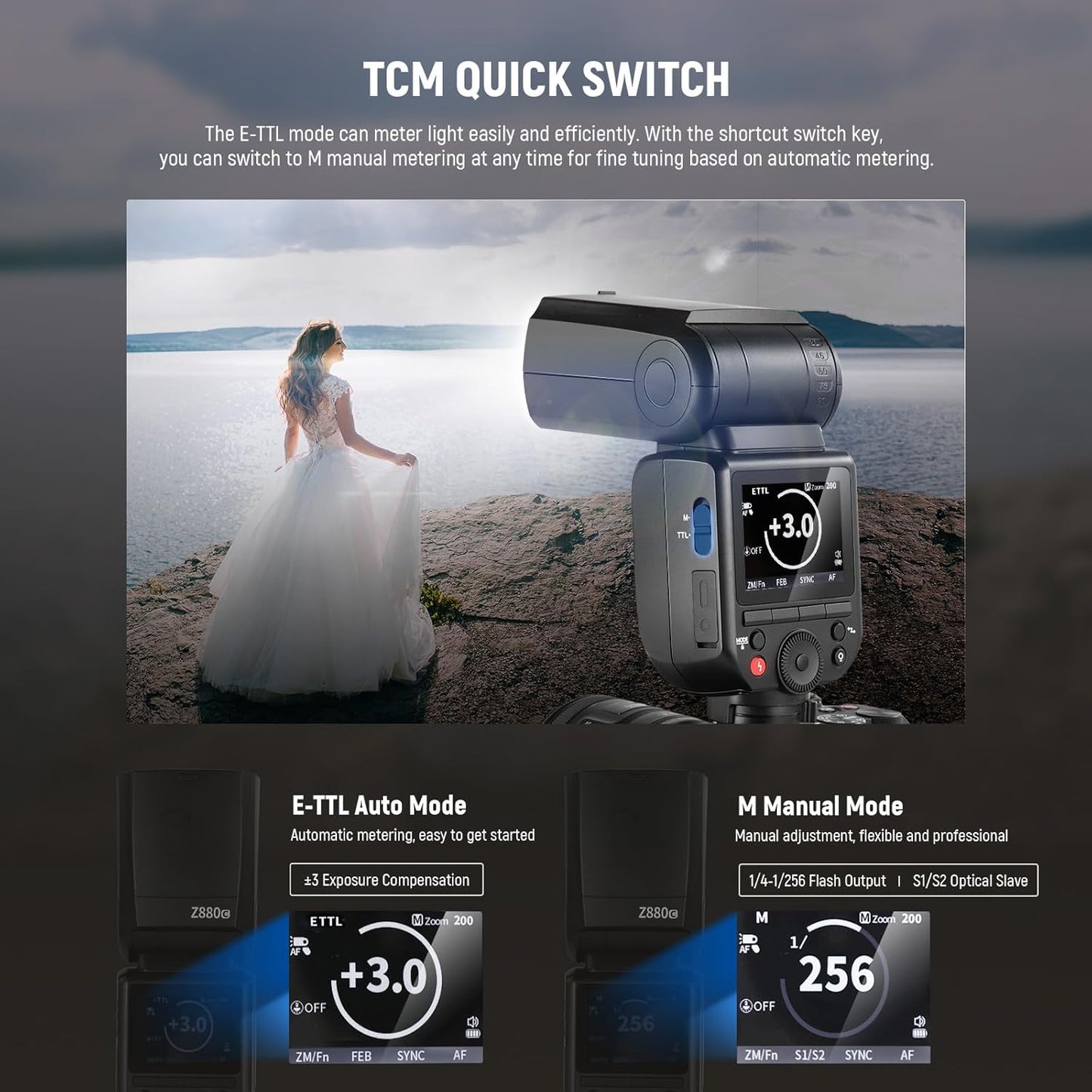 NEEWER Z880-C 2.4G 76Ws TTL Camera Flash Speedlite Compatible with Canon, Upgraded UI, Adjustable Modeling Lamp, TTL/M Quick Switch TCM Key, 1/8000s HSS 7.2V/3000mAh Battery 600 Full Power Flash