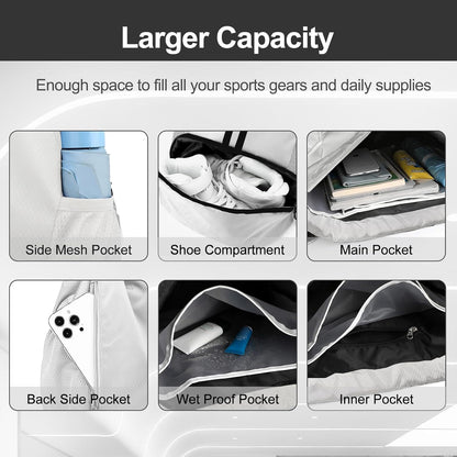 Hoedia Sports Drawstring Backpack - String Swim Gym Bag with Shoes Compartment and Wet Proof Pocket for Women/Men